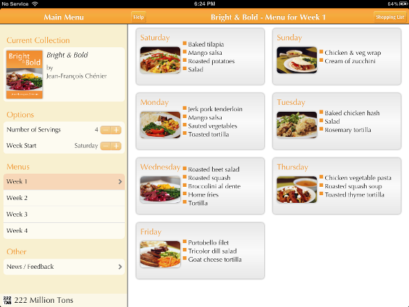 Screenshot of 222 million tons app - Weekly Meal Plan